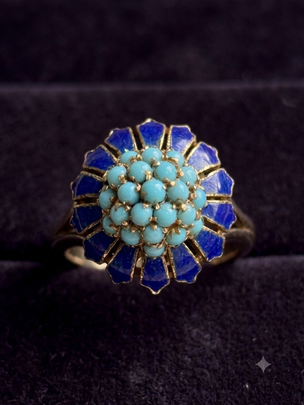 Vintage-Inspired Blue & Turquoise Cluster Flower Ring